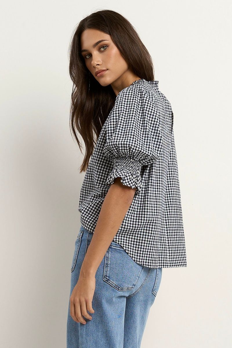 Affection High Neck Top (Navy Gingham)