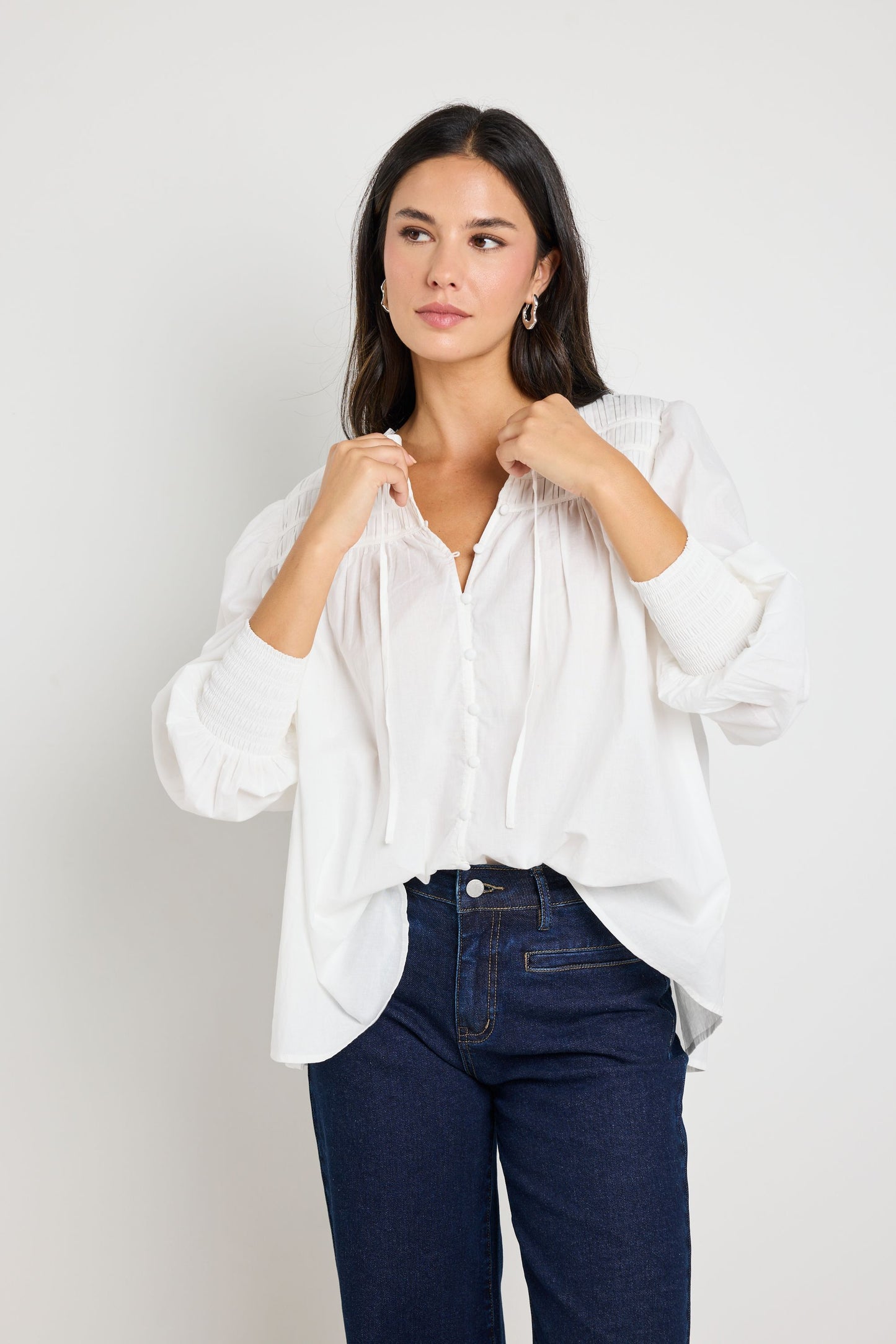 Creator Pintuck LS Blouse (Ivory Voile)