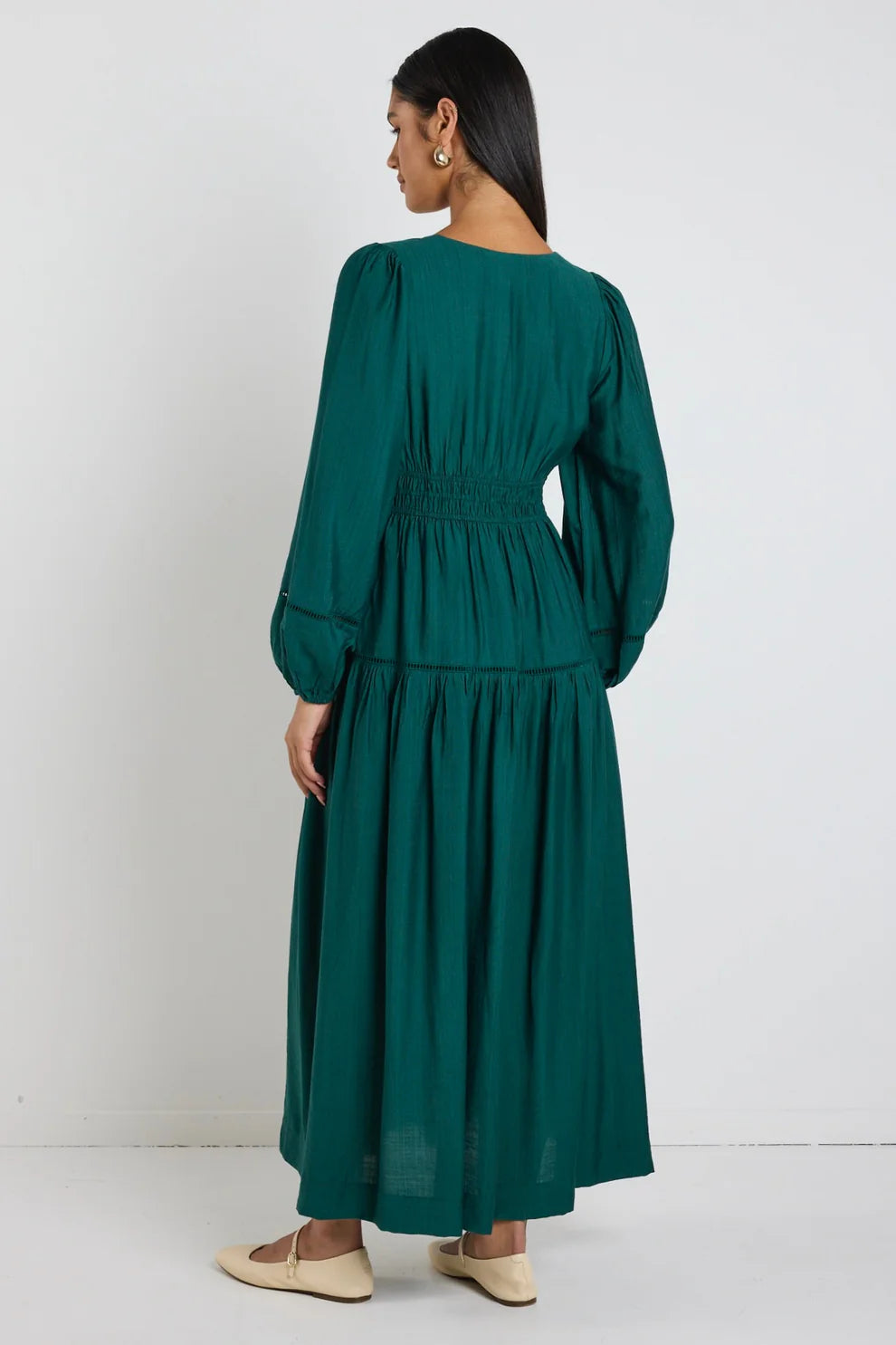 Divine Balloon Sleeve Tiered Maxi Dress (Forest)