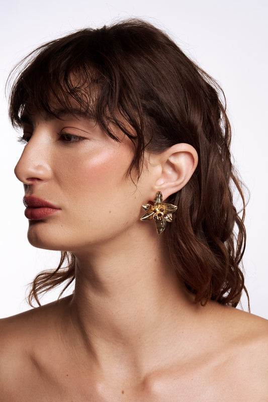 Women's Iris Gold Statement Flower Earring | Gretel Lane
