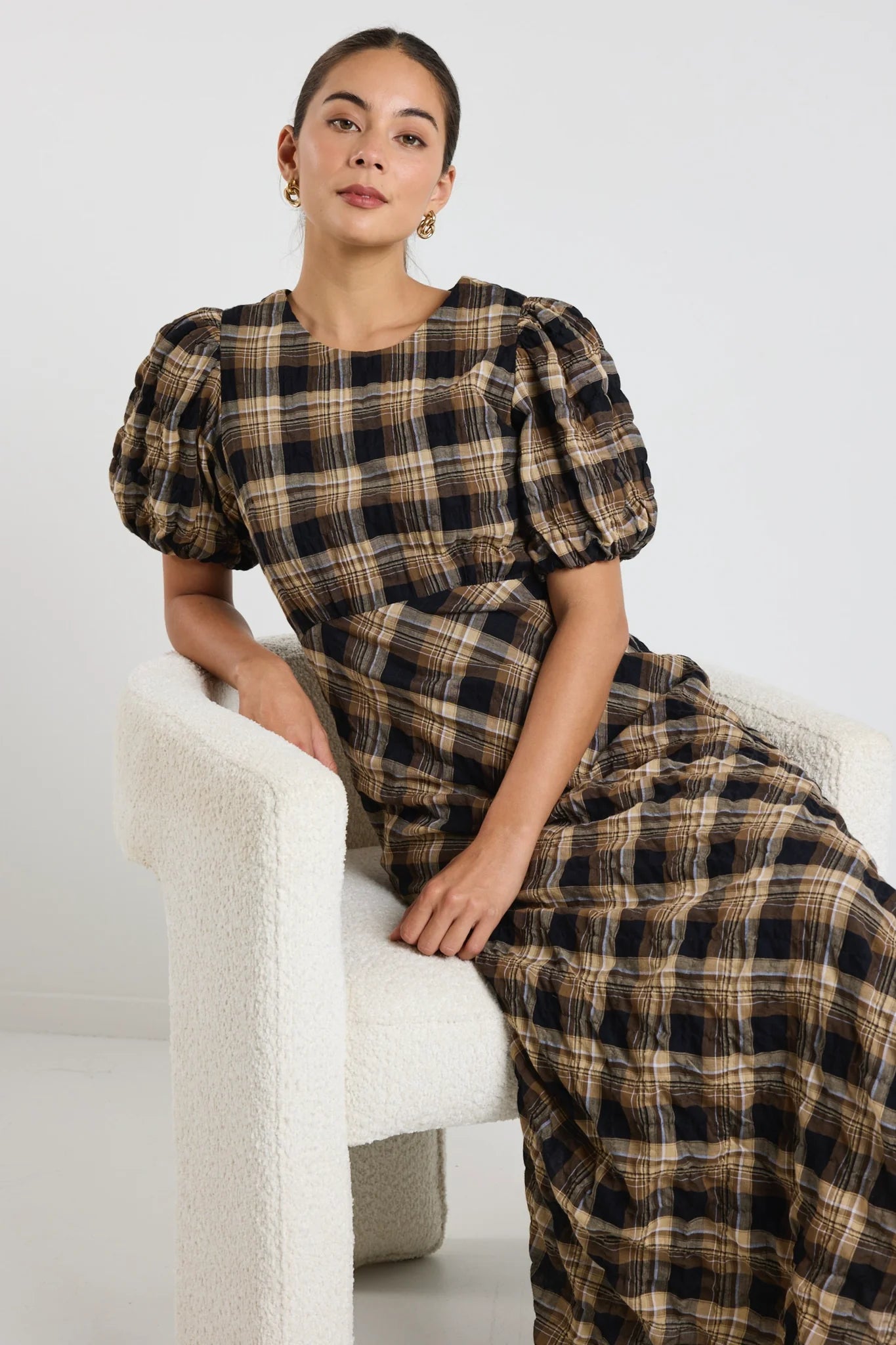 Encore SS Bias Maxi Dress (Caramel Check)