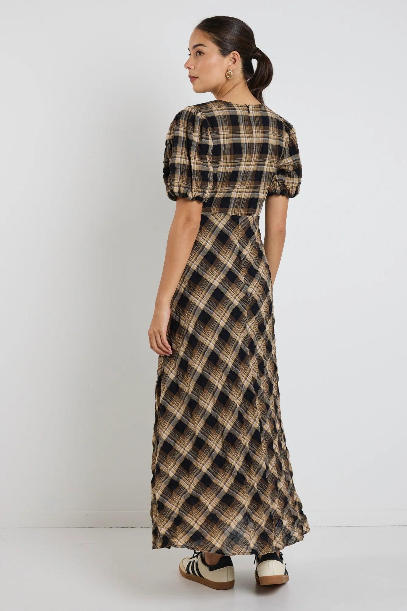Encore SS Bias Maxi Dress (Caramel Check)