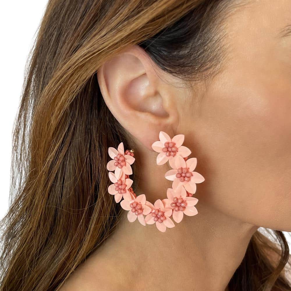 Florence Flower Hoop Earrings (Peach)