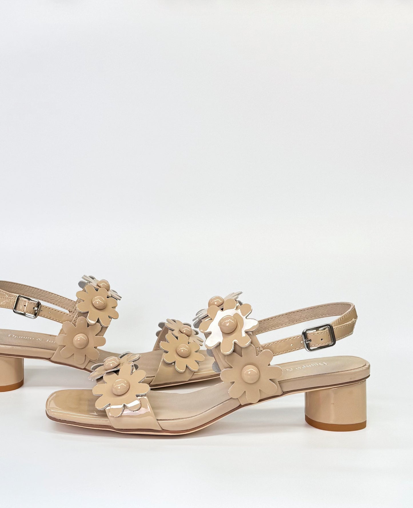 Django & Juliette Hatsyl Women's Flower Detail Sandal Nougat Patent Leather | Women's Shoes | Gretel Lane