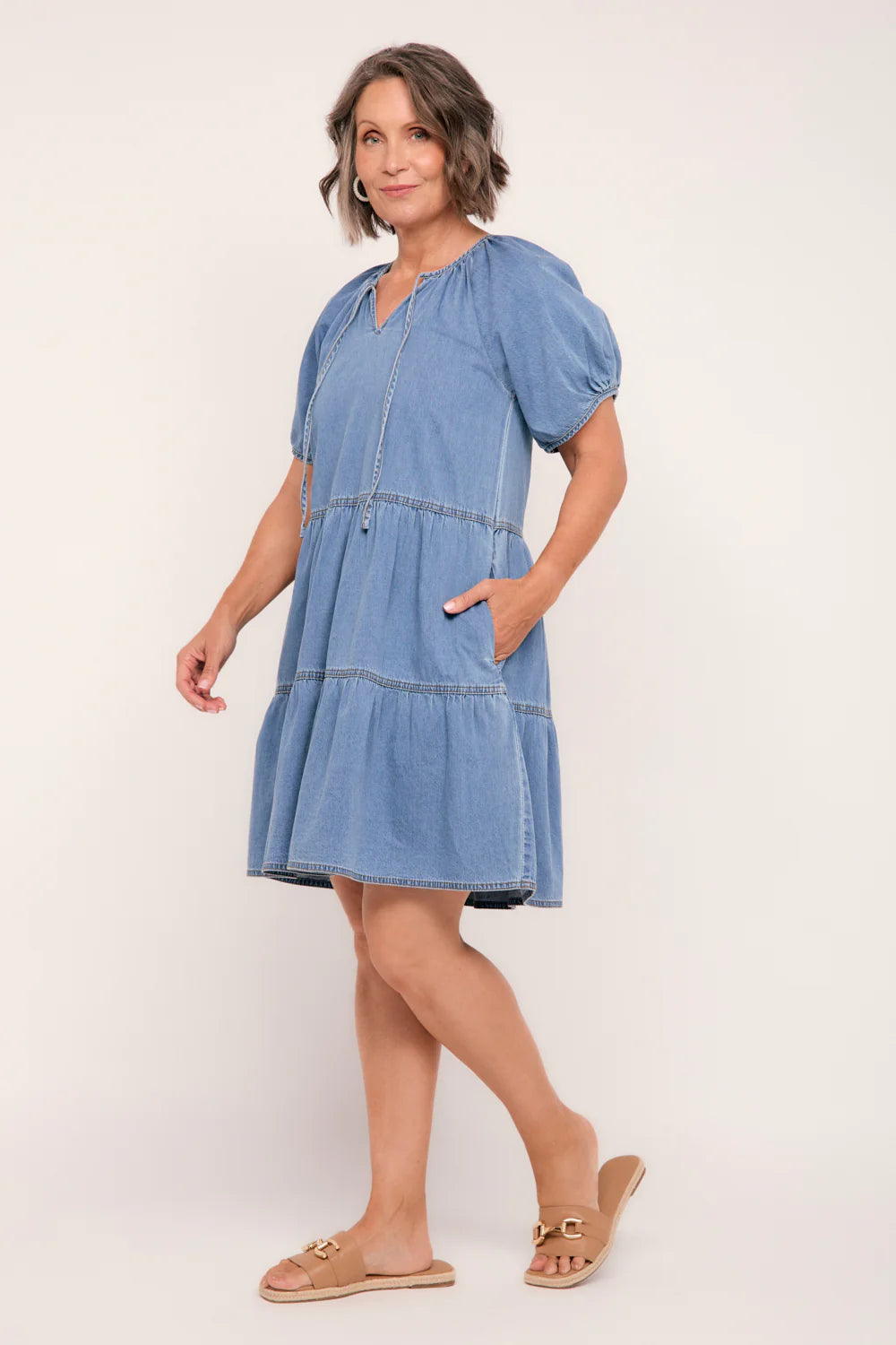 Ismay Chambray Short Dress (Light Wash)