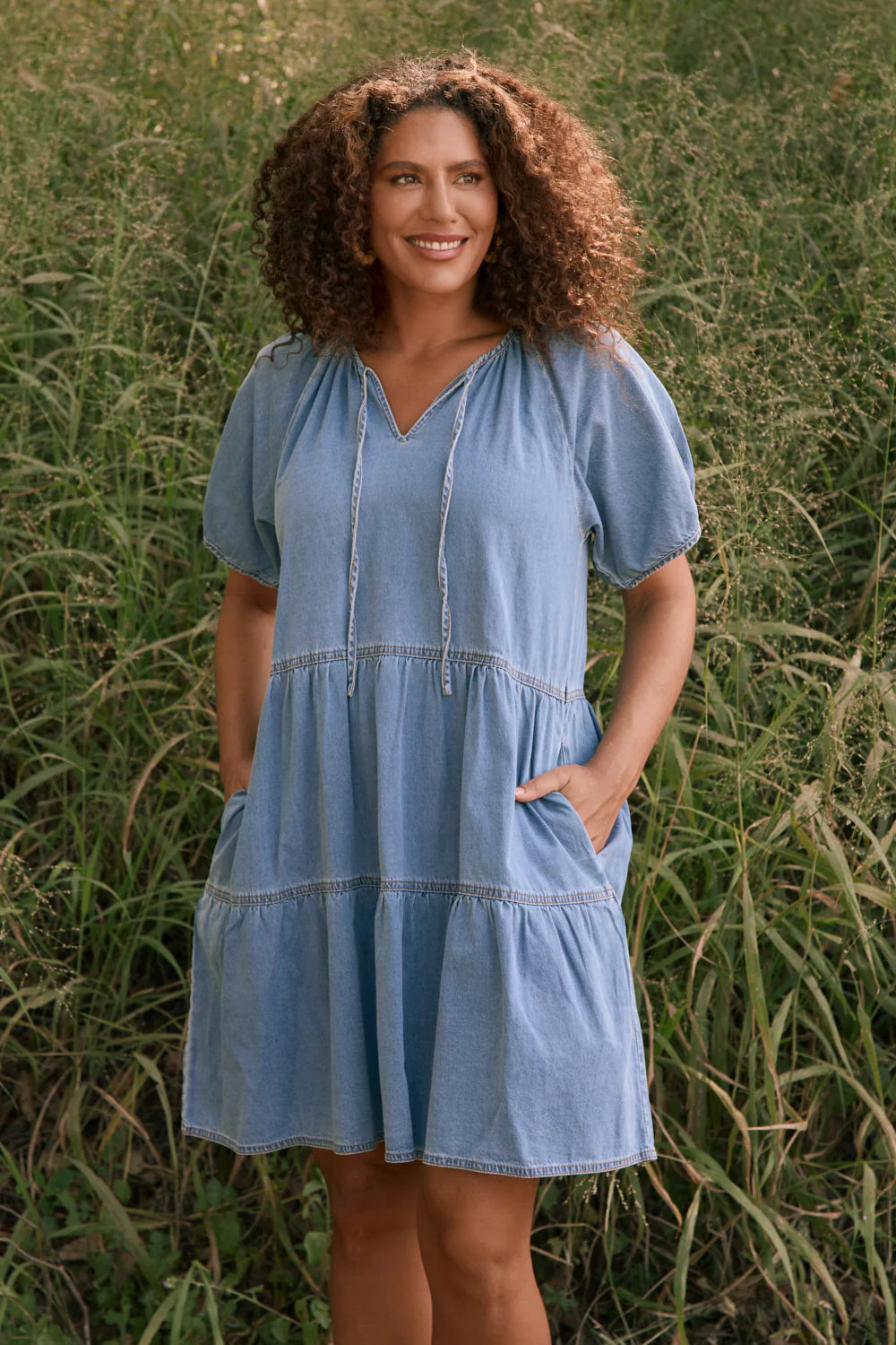 Ismay Chambray Short Dress (Light Wash)