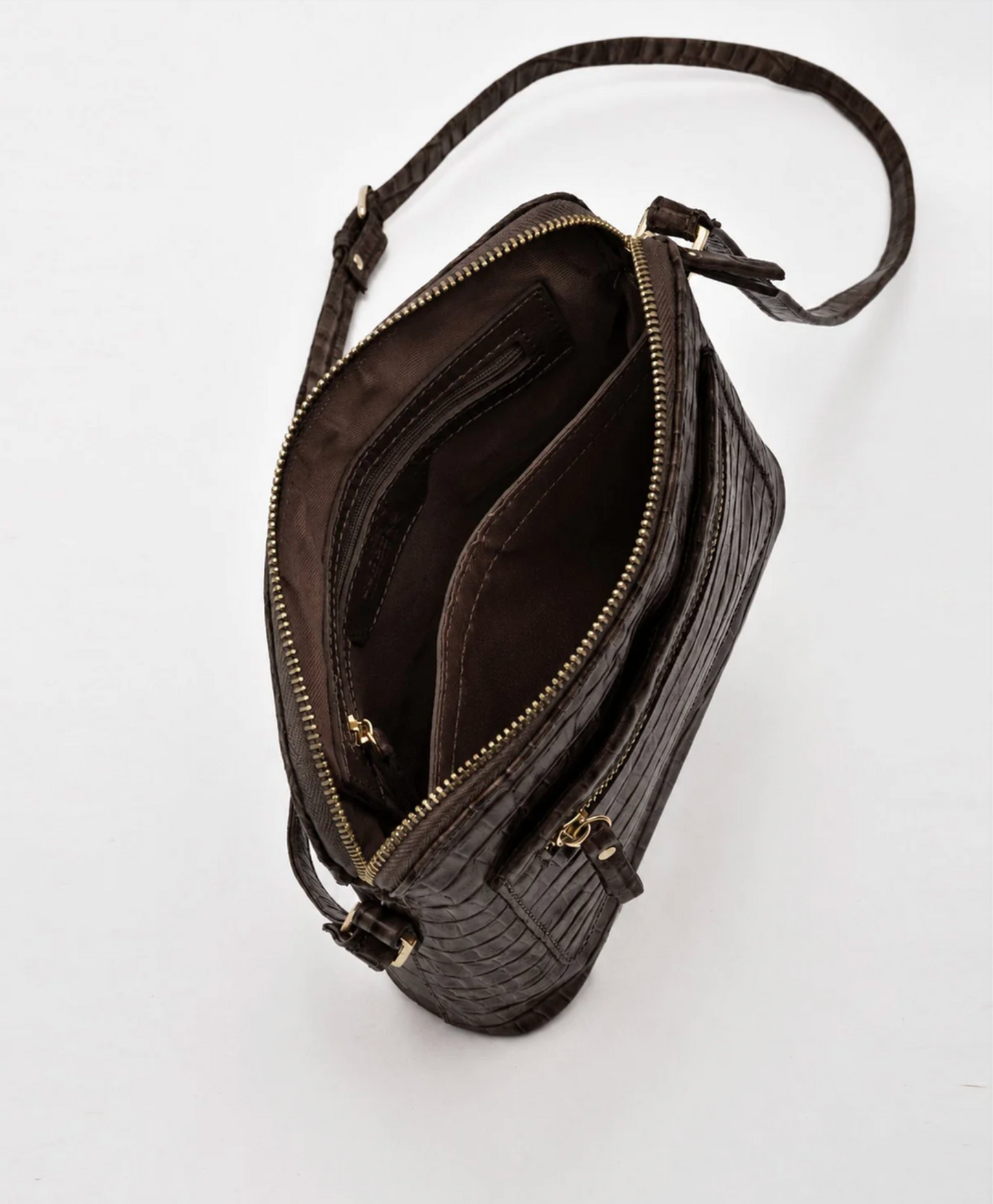 Cobb & Co Kingsley Small Shoulder Bag in Chocolate Croc Leather | Women's Handbag | Gretel Lane