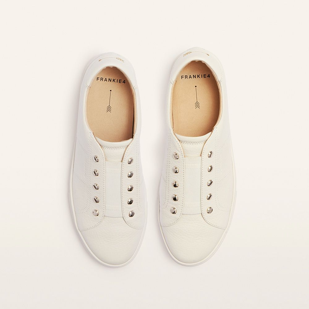 White Women's Leather Pull On Sneaker | Gretel Lane