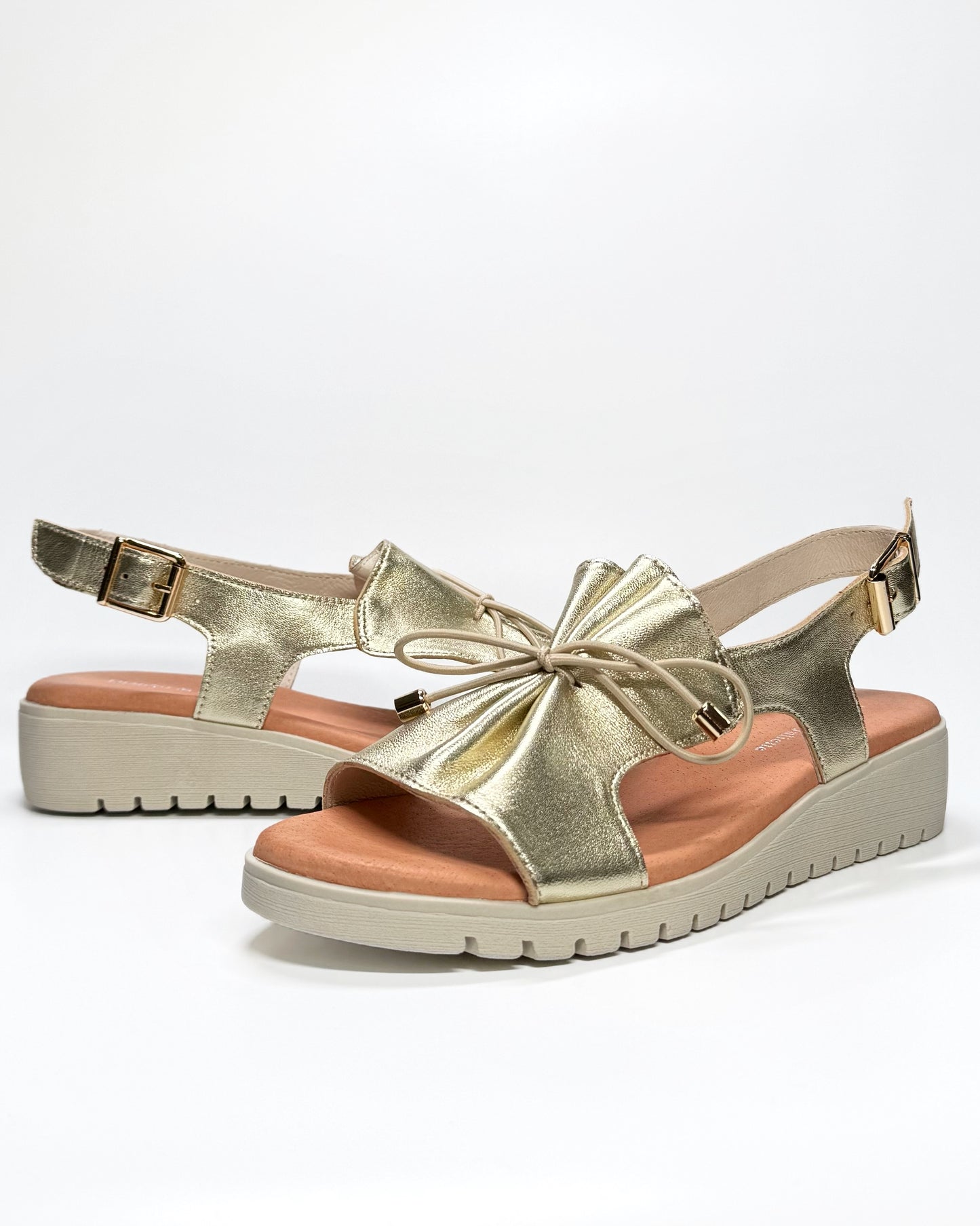 Women's Gold Leather Sandal with Bow | Gretel Lane