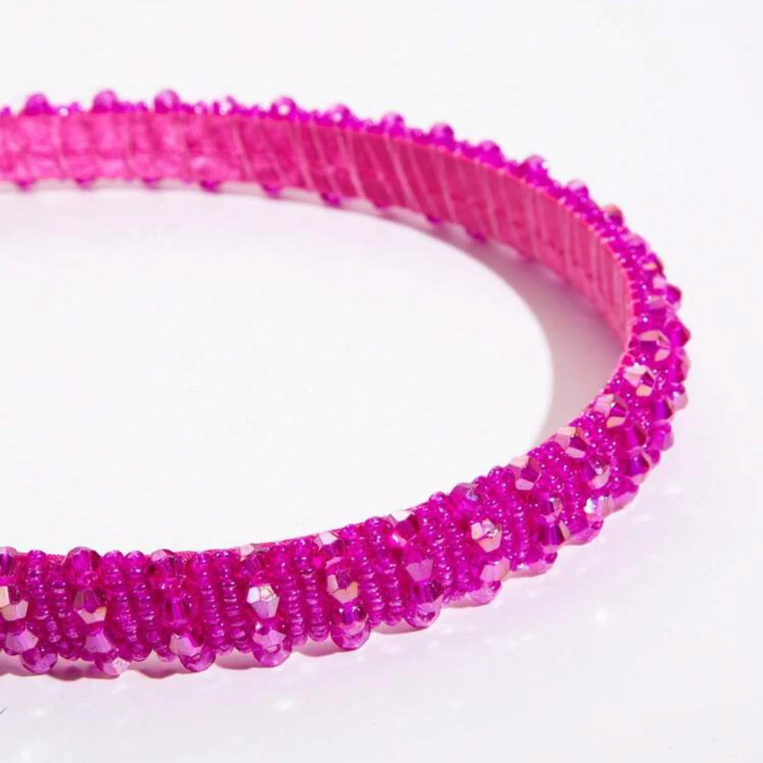 Nova Embellished Thin Crystal Headband (Hot Pink)