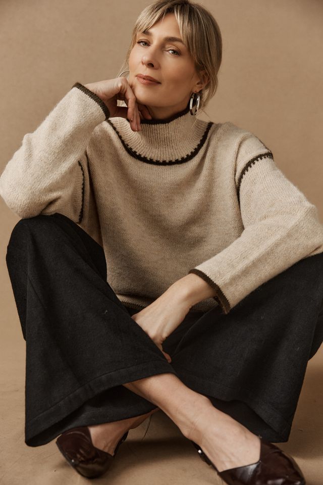 Eb & Ive Beige Knit Orin Jumper with Olive Contrast | Gretel Lane