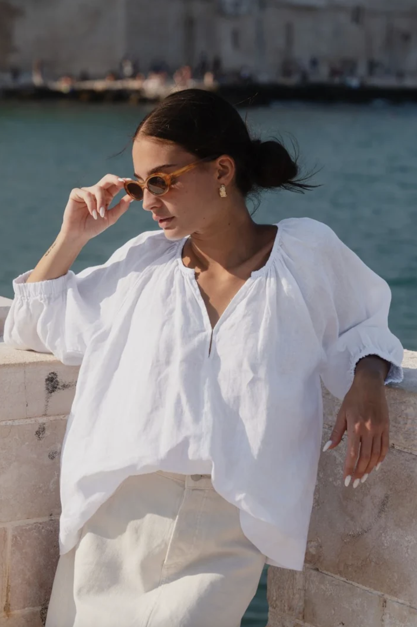 RE:UNION Revolutionary Linen Relaxed Long Sleeve Top White | Women's Tops | Gretel Lane