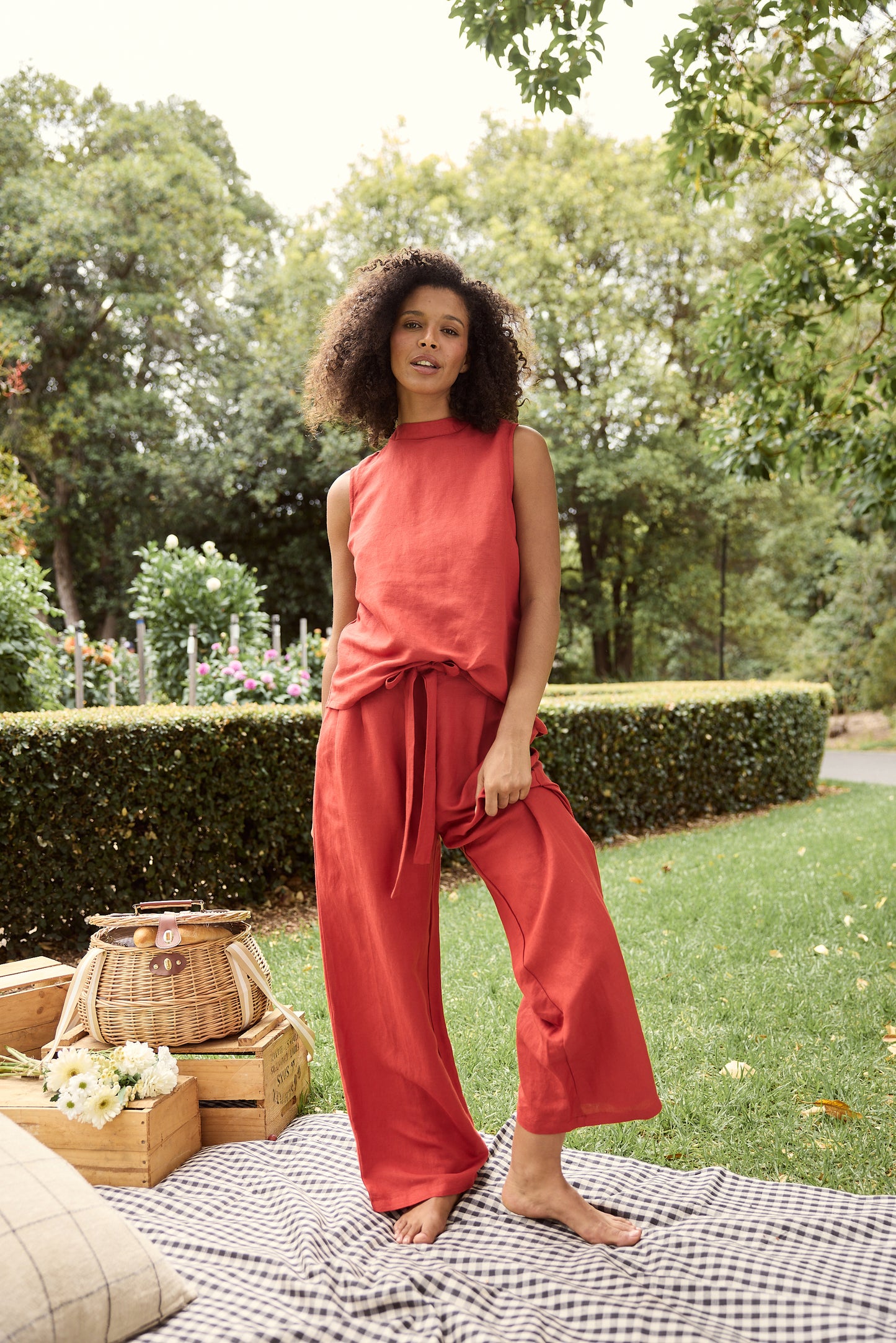 Adel Top (Cherry Linen Blend)