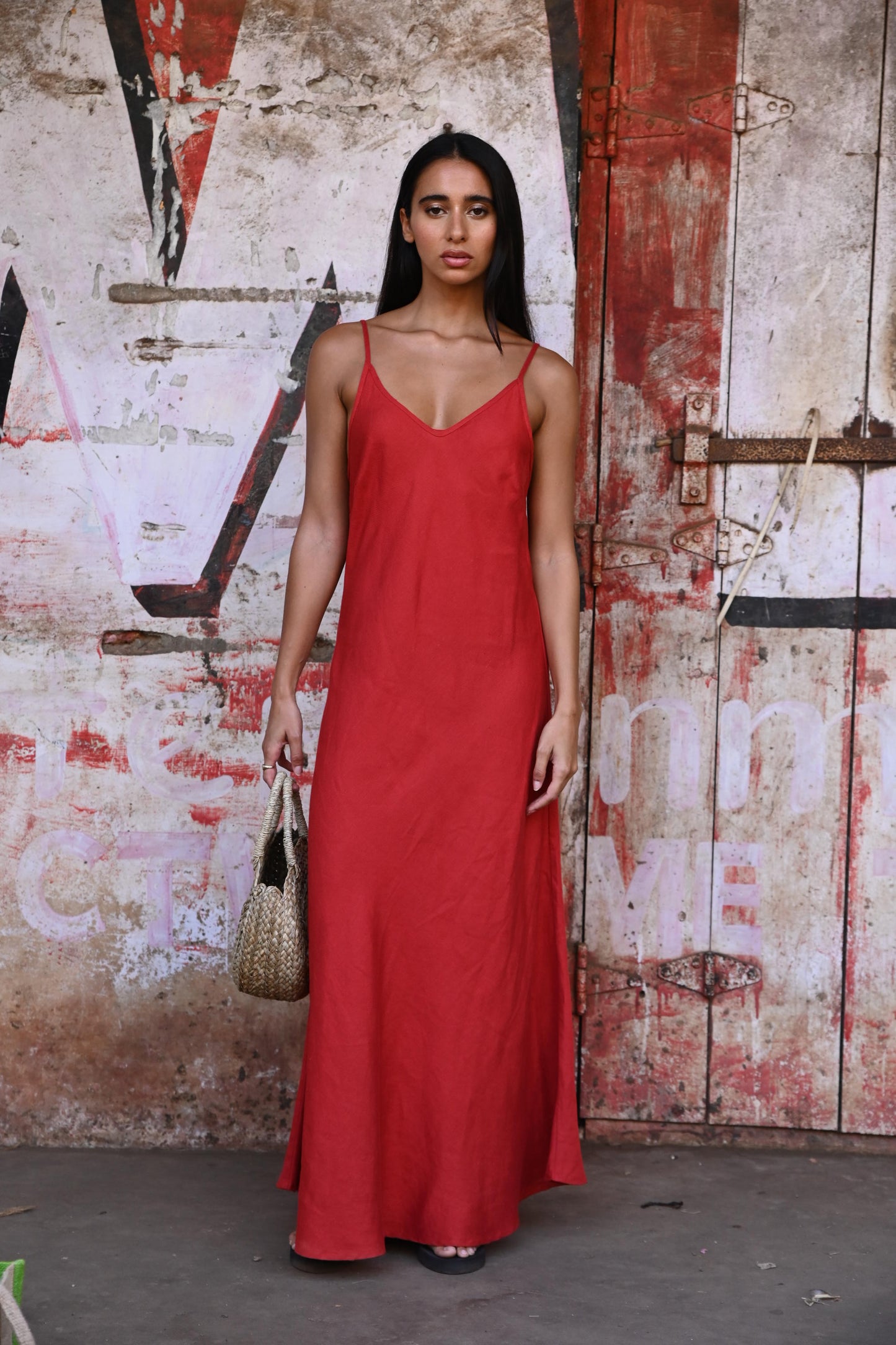 Coco Bias Dress (Cherry Linen Blend)