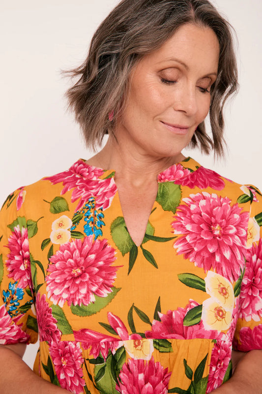 Sabre V-Neck Dress (Dreaming Dahlias)