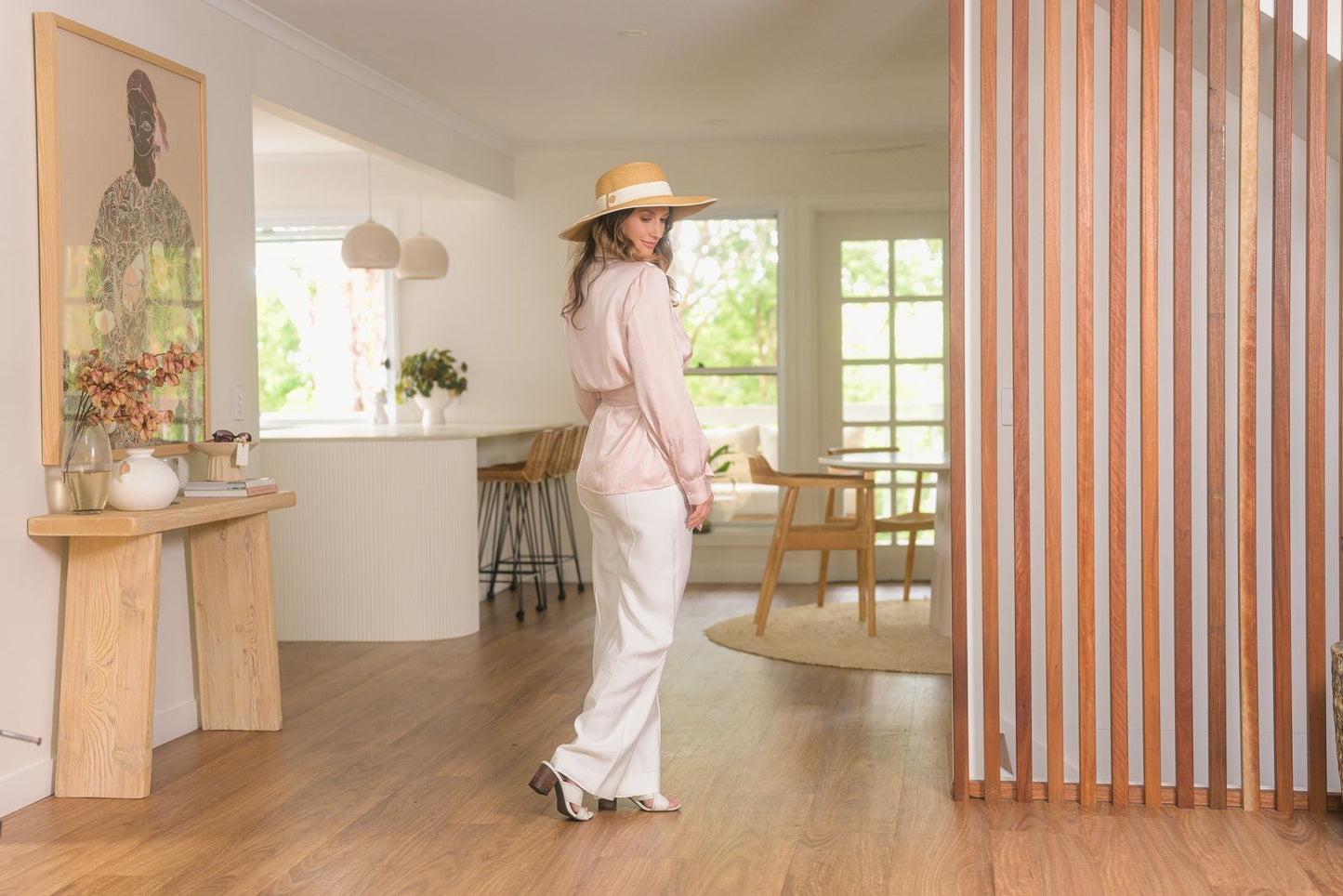 Sasha Wide Brim Ribbon Cream