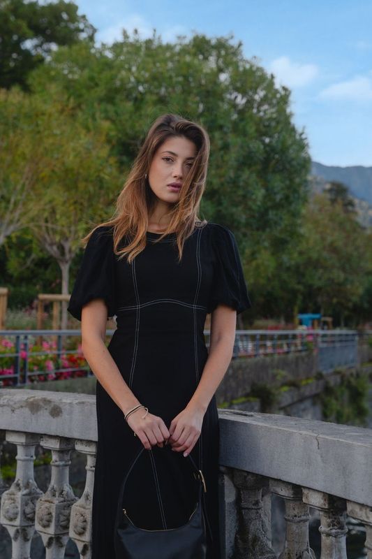State SS Midi Dress (Black Linen Blend)