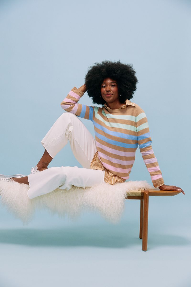 Haven Women's Pastel and Tan Stripe Vermont Knit Jumper | Gretel Lane