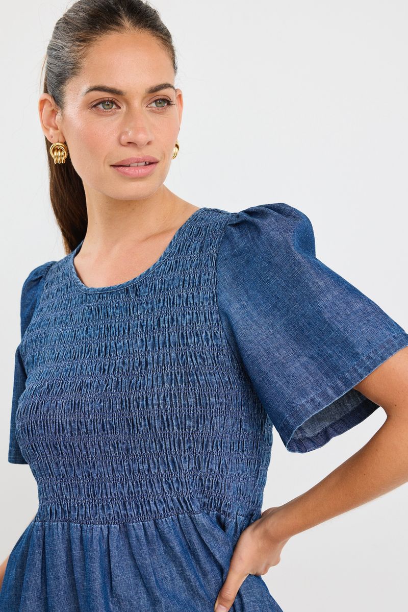 Wren SS Shirred Bodice Midi Dress (Storm Blue)