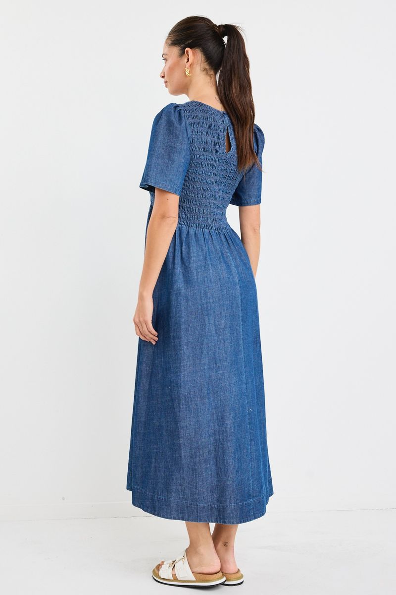 Wren SS Shirred Bodice Midi Dress (Storm Blue)
