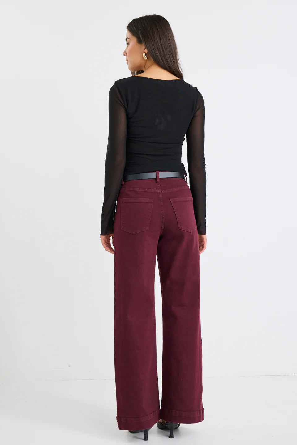 Zoey High Rise Wide Leg Jean (Burgundy)
