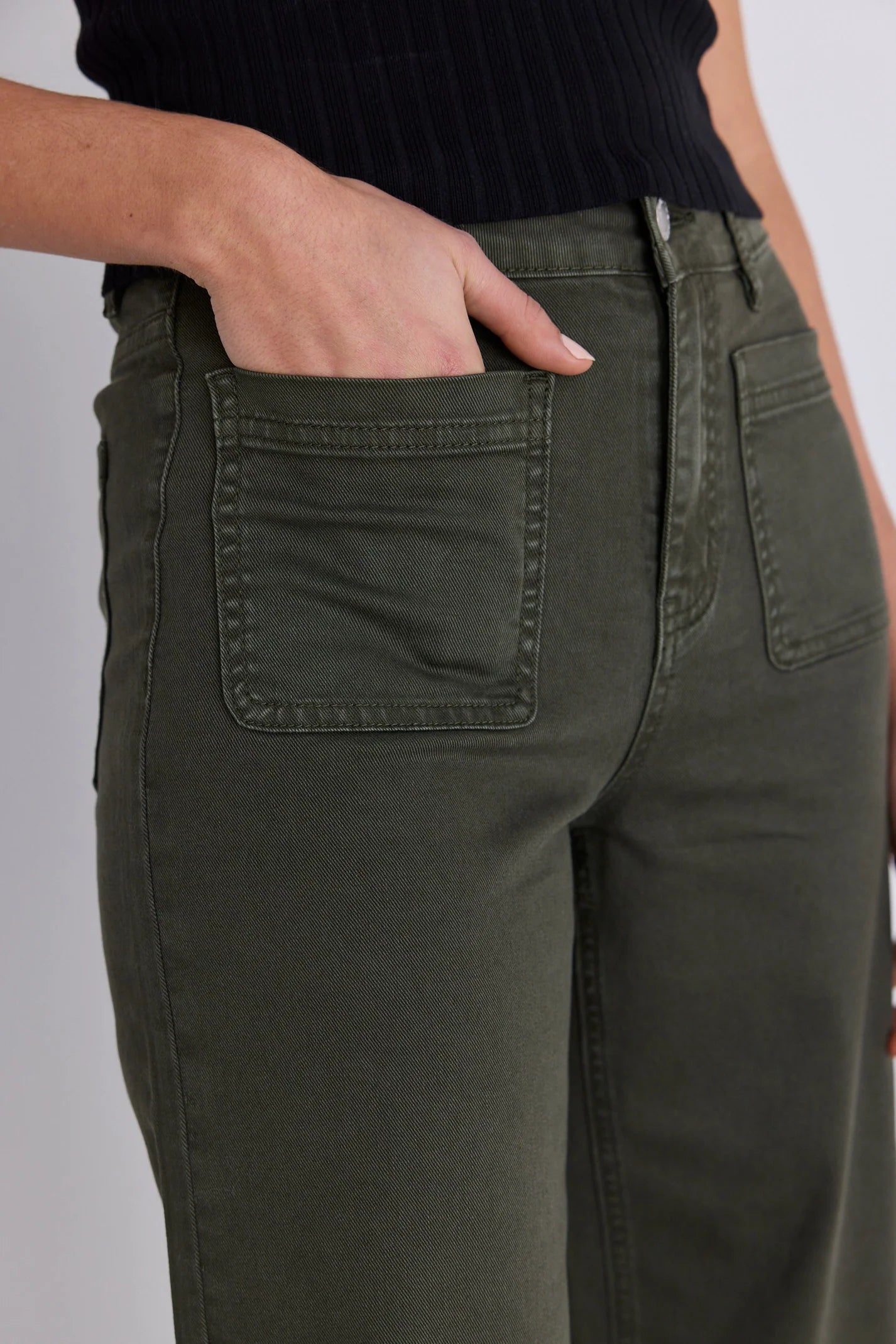 Zoey High Rise Wide Leg Jean (Dark Khaki)
