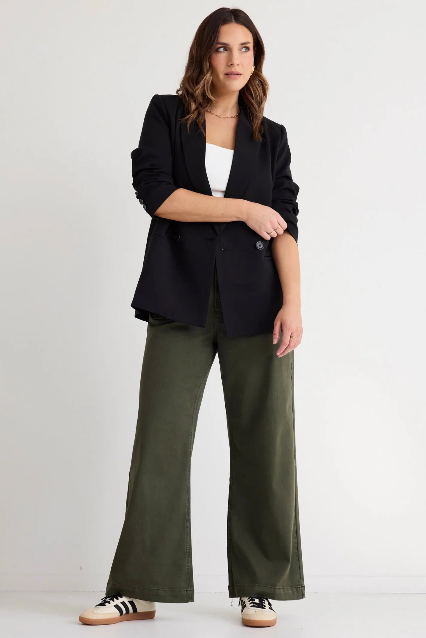 Zoey High Rise Wide Leg Jean (Dark Khaki)