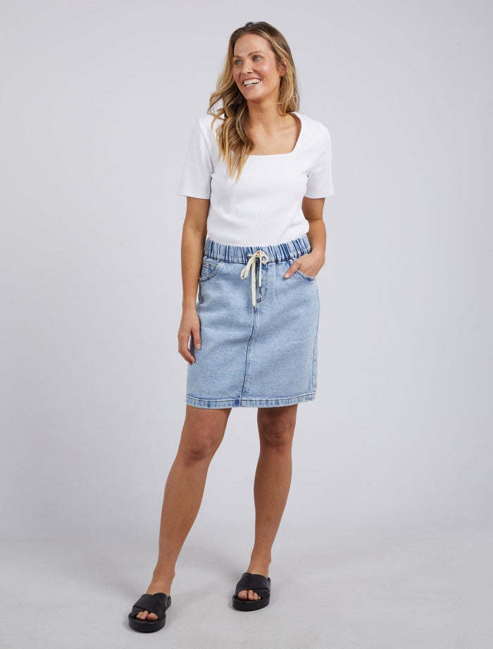 Foxwood Rio Stretch Denim Knee-Length Skirt Light Blue | Women's Clothing | Gretel Lane
