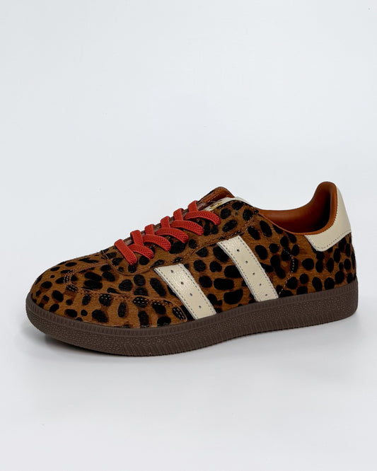 Leopard Print Women's Sneaker with White Stripes | Gretel Lane