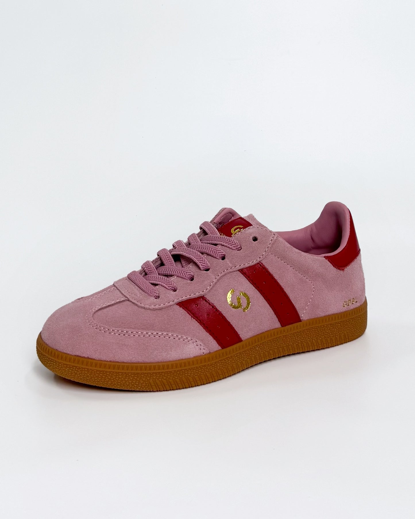 Pink Suede and Red Stripe Women's Sneaker | Gretel Lane