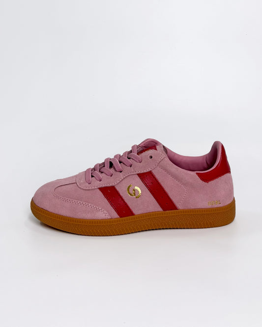 Pink Suede with Red Stripe Women's Sneaker | Gretel Lane