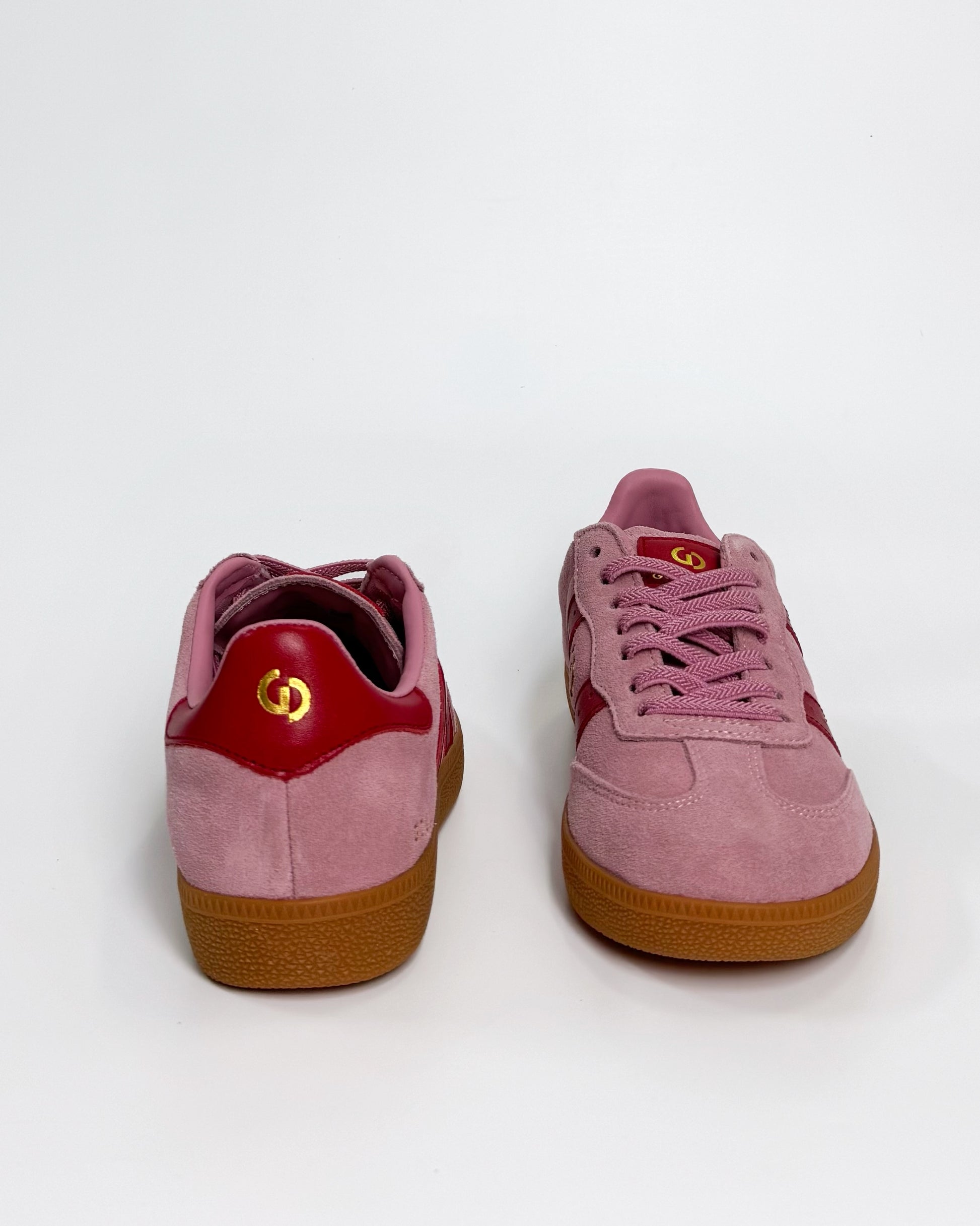 Pink Suede with Red Stripe Women's Sneaker | Gretel Lane