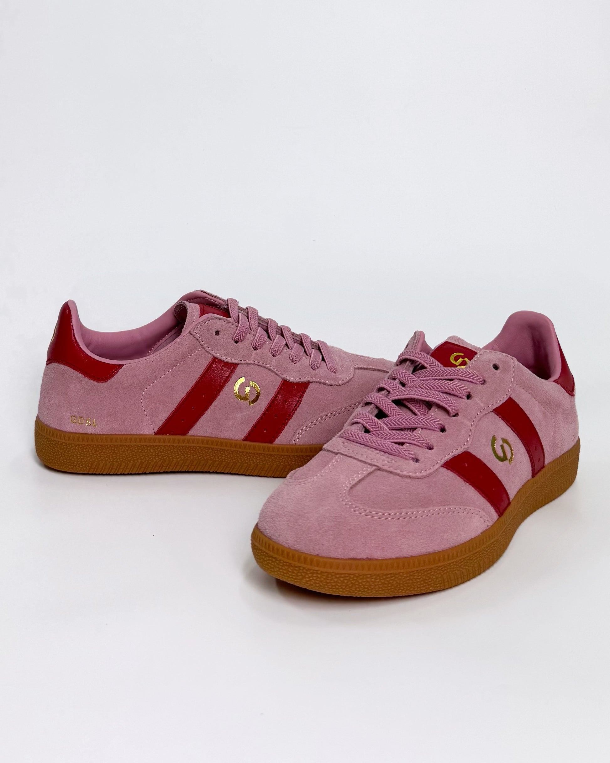 Pink Suede with Red Stripe Women's Sneaker | Gretel Lane