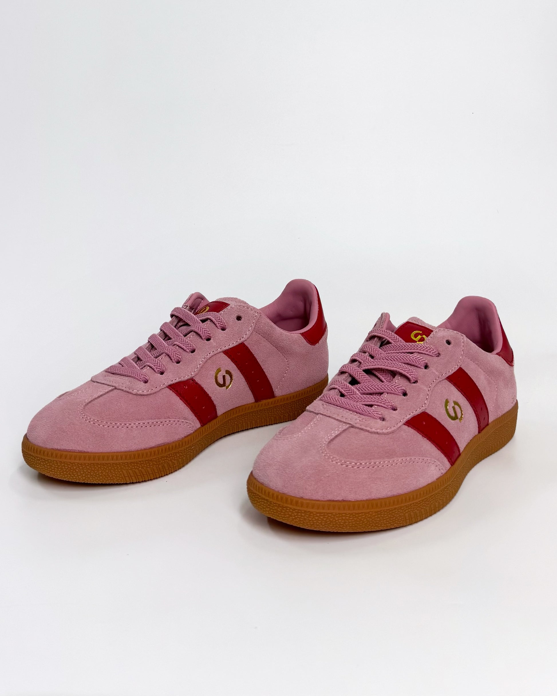 Pink Suede with Red Stripe Women's Sneaker | Gretel Lane