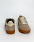 Women's Taupe Suede Sneaker with White Stripes | Gretel Lane