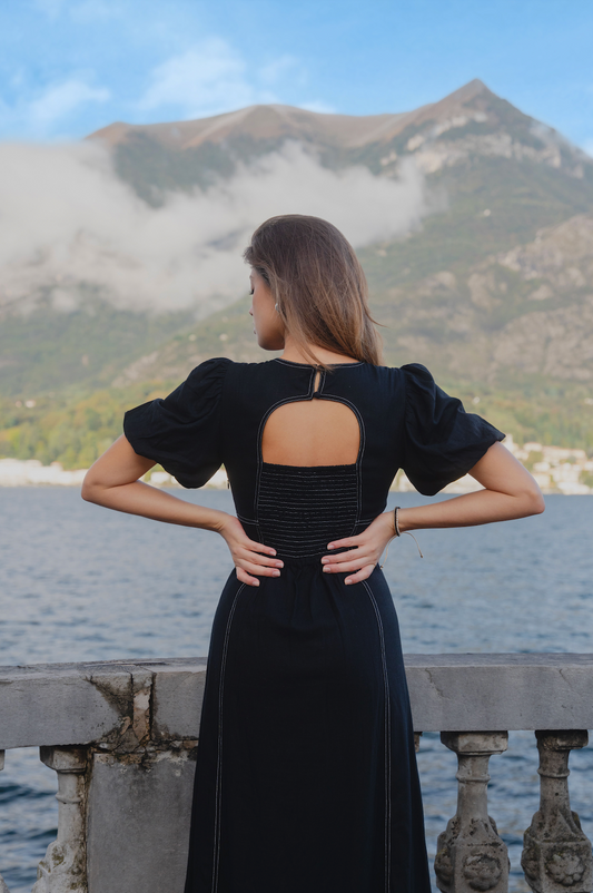 State SS Midi Dress (Black Linen Blend)