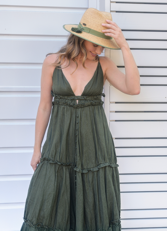 Sonia Panama Olive Ribbon w Tassel