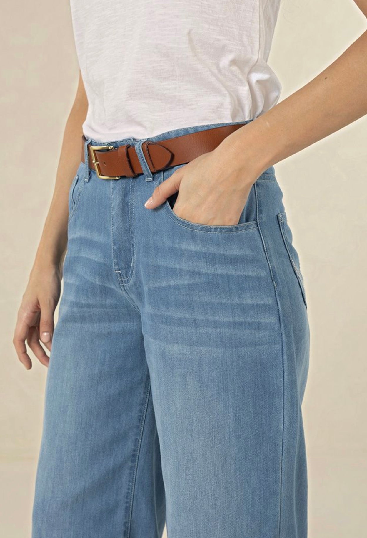 Humidity Women's Classic Tan Leather Belt with Gold Buckle | Gretel Lane