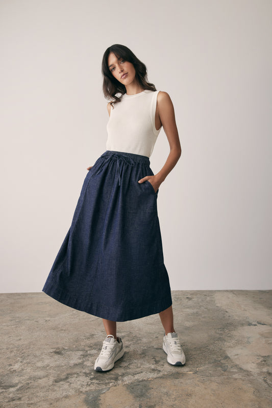 Revival Denim Skirt (Dark Blue Denim)