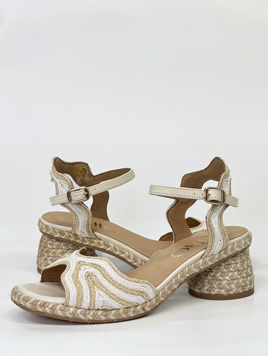 Dane Low Block Raffia Heel Sandal Beige & White