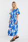 Dusk Puff Short Sleeve Maxi Shirt Dress (Bright Blue Abstract)