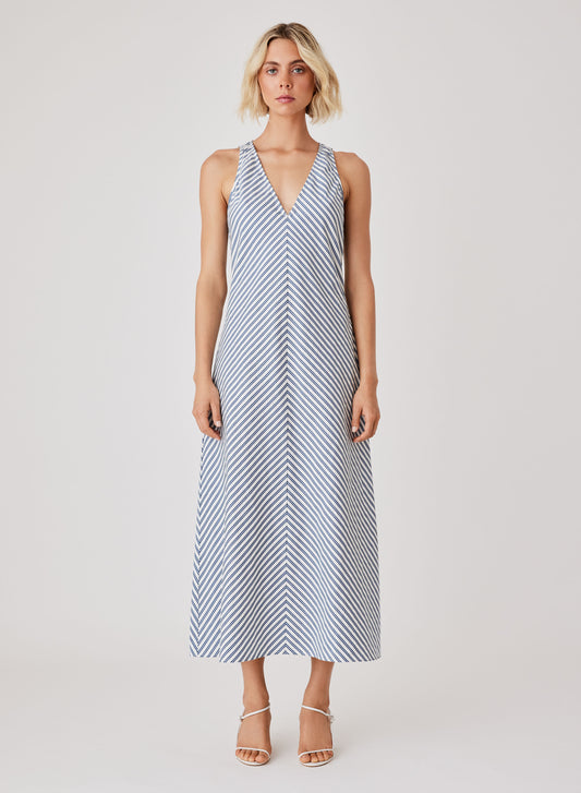 Broadwalk Midi Dress (Blue Stripe)