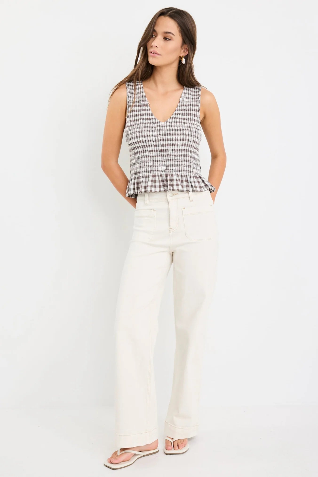 Acceptance Sleeveless Shell Top (Chocolate Gingham)