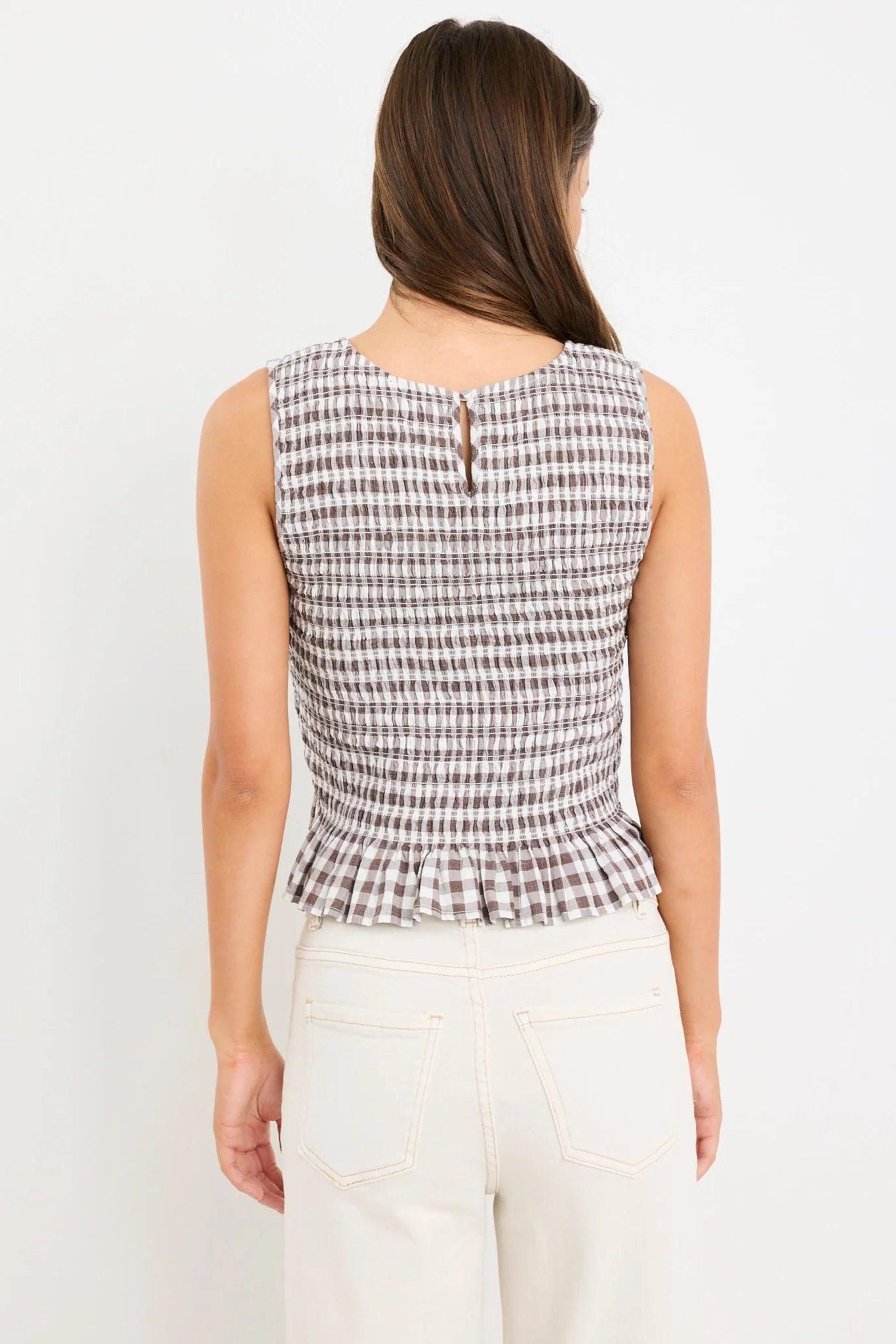 Acceptance Sleeveless Shell Top (Chocolate Gingham)
