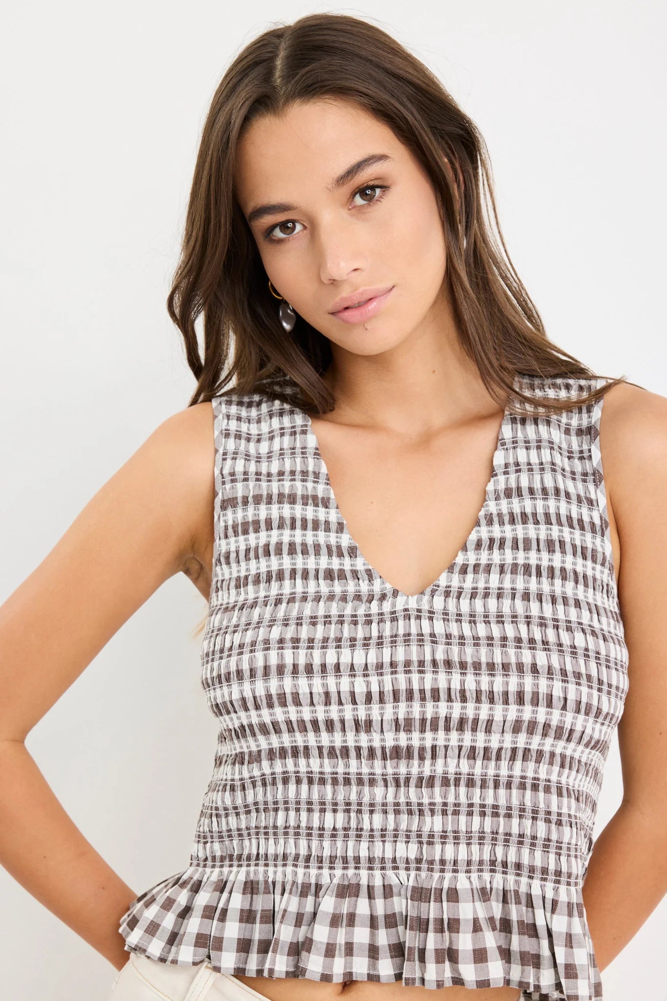 Acceptance Sleeveless Shell Top (Chocolate Gingham)