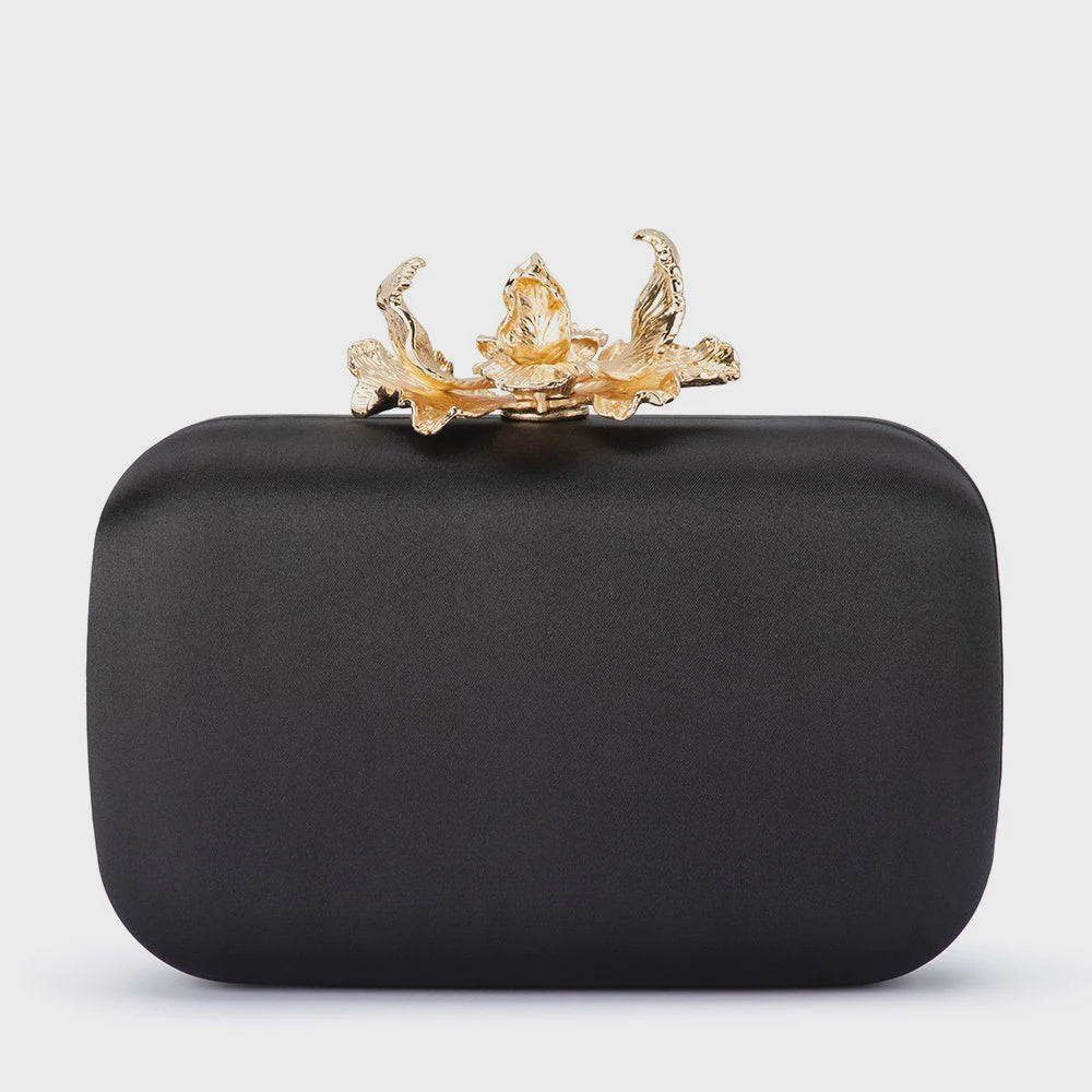 Adele Orchid Lock Clutch (Black)