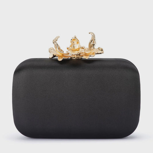 Adele Orchid Lock Clutch (Black)