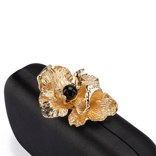 Adele Orchid Lock Clutch (Black)