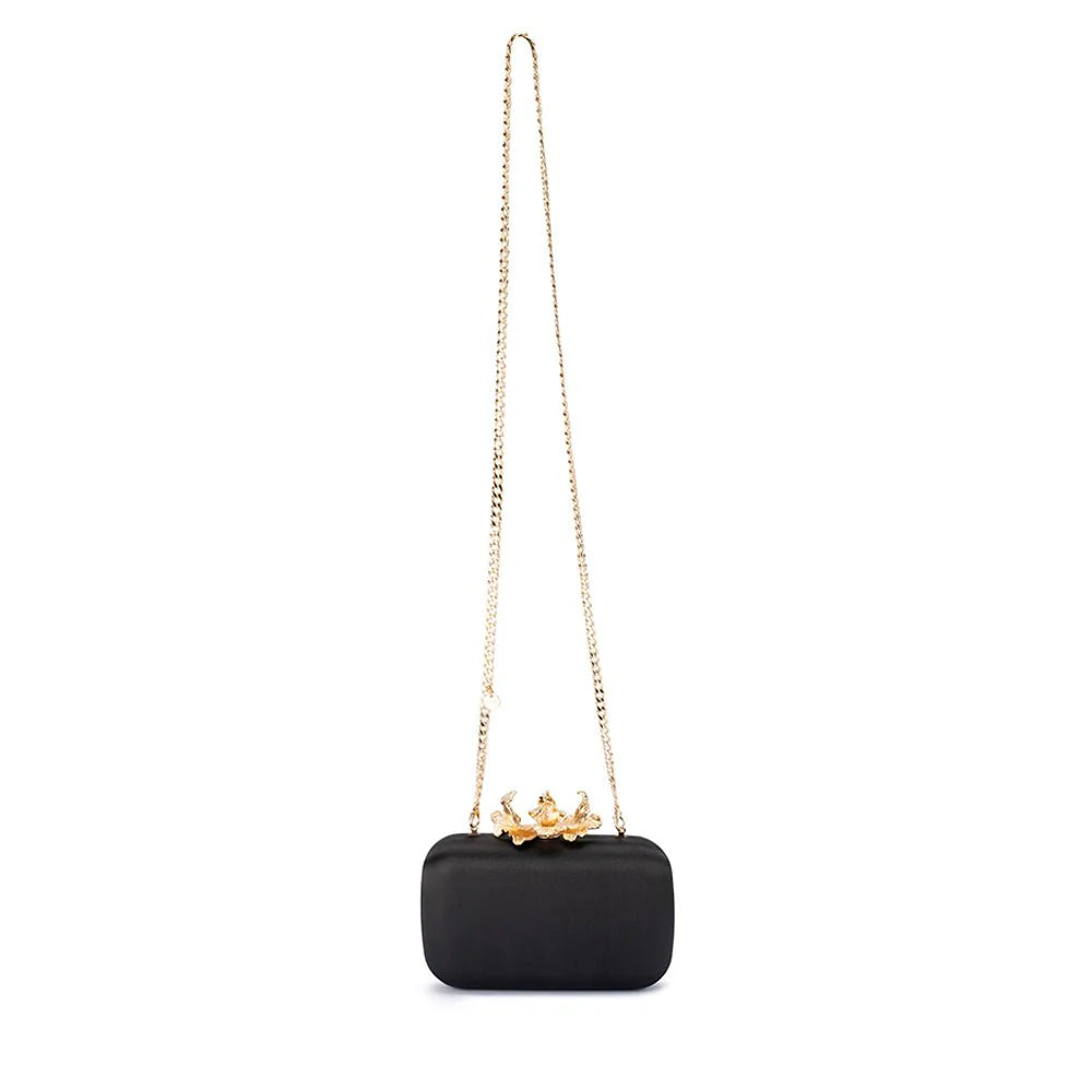 Adele Orchid Lock Clutch (Black)