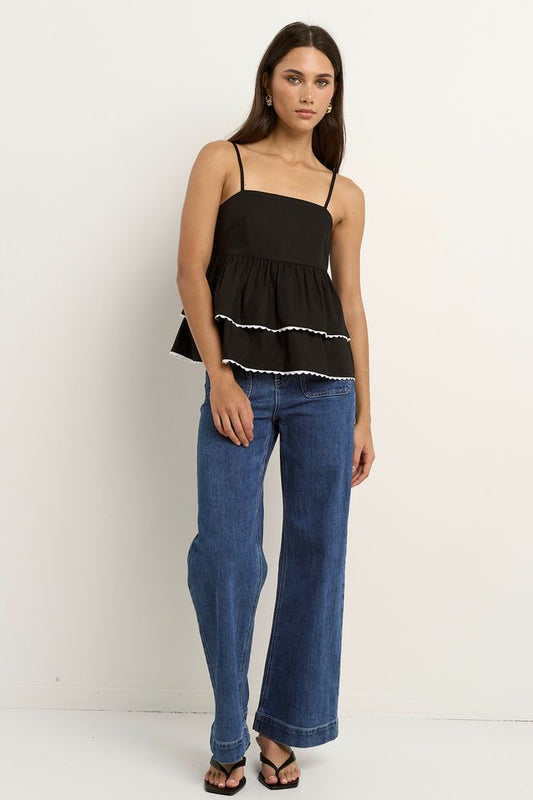 Admire Strappy Babydoll Cami (Black w White Trim)